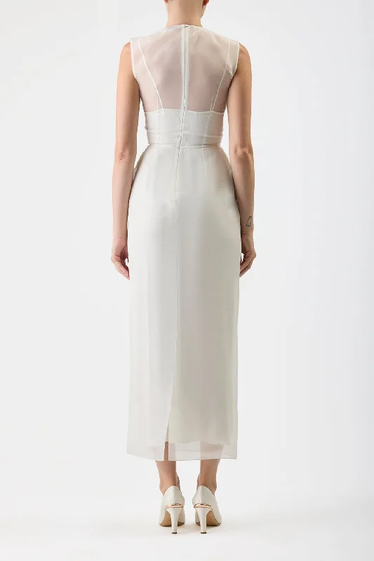 Maslow Sheer Dress with Slip in Ivory Silk Organza