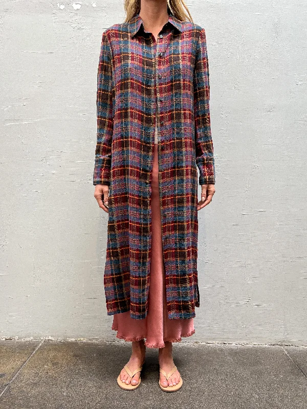 Cassandra Cotton Shirt Dress in Mulberry Plaid *Final Sale*