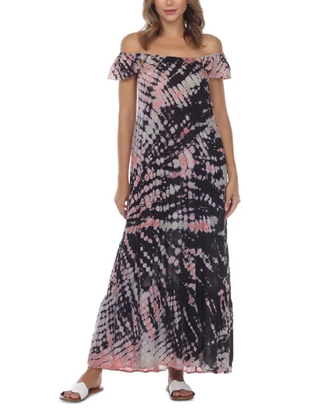 Raviya Women's Tie Dye Maxi Cover Up Dress Swimsuit Black Size Small