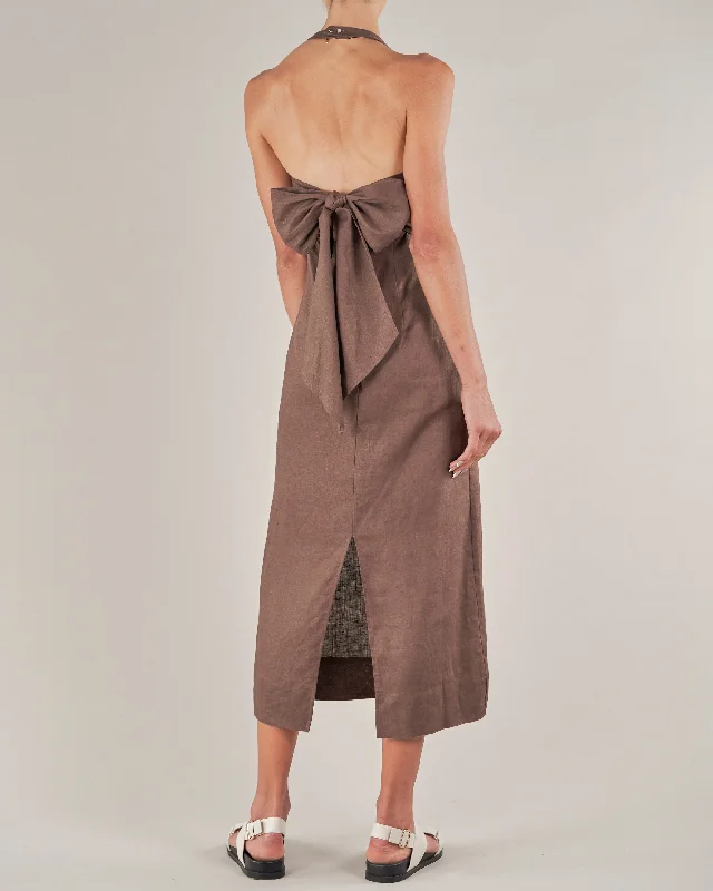 Santa Cruz Linen Halterneck Dress - Chocolate