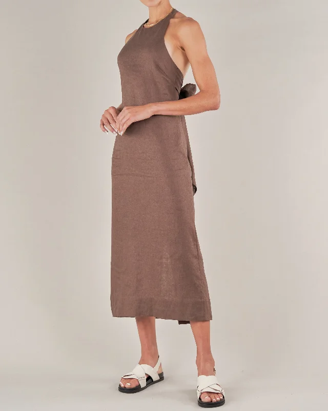 Santa Cruz Linen Halterneck Dress - Chocolate