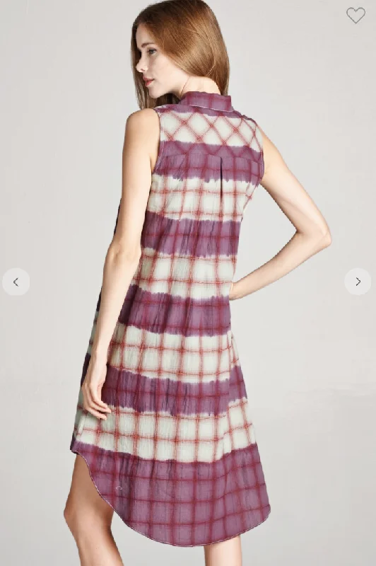 Sleeveless Plaid Button-Up Shirtdress