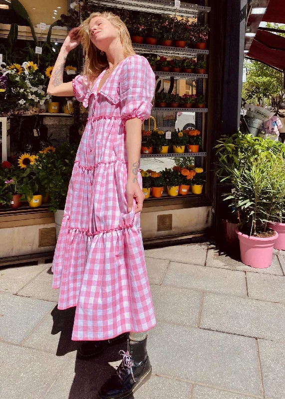 Trifle buttoned down midi dress - pink macro gingham