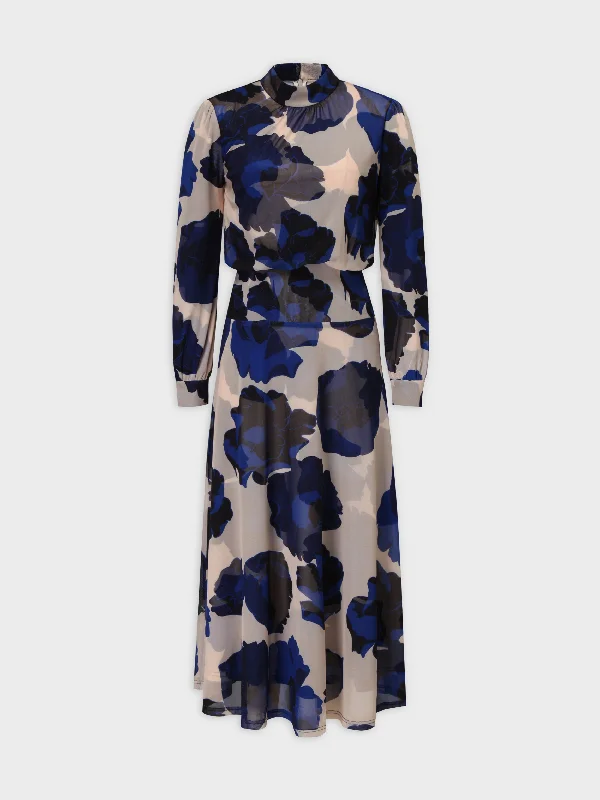 WAISTED YOLK DRESS-NAVY FLORAL