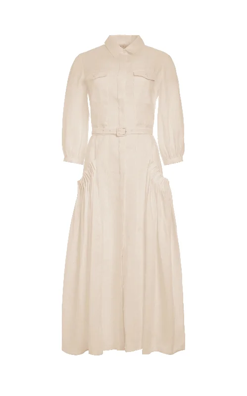 Woodward Pleated Shirtdress in Oatmeal Aloe Linen